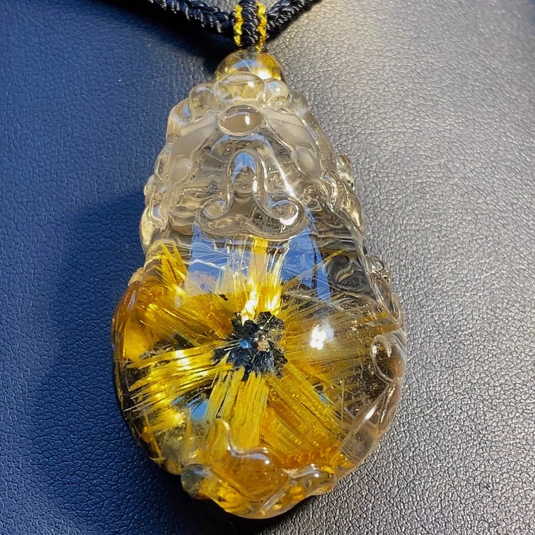 水晶颈饰未镶嵌天然藏品钛晶花貔貅吊坠手把件