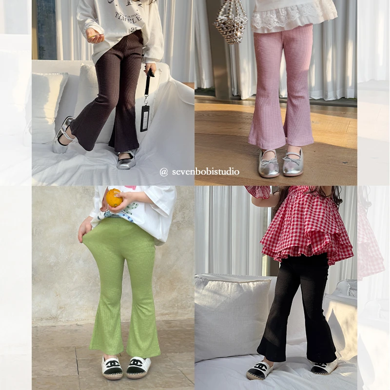 SKA2542女童韩版洋气针织喇叭裤春装新款针织糖果色微喇裤潮