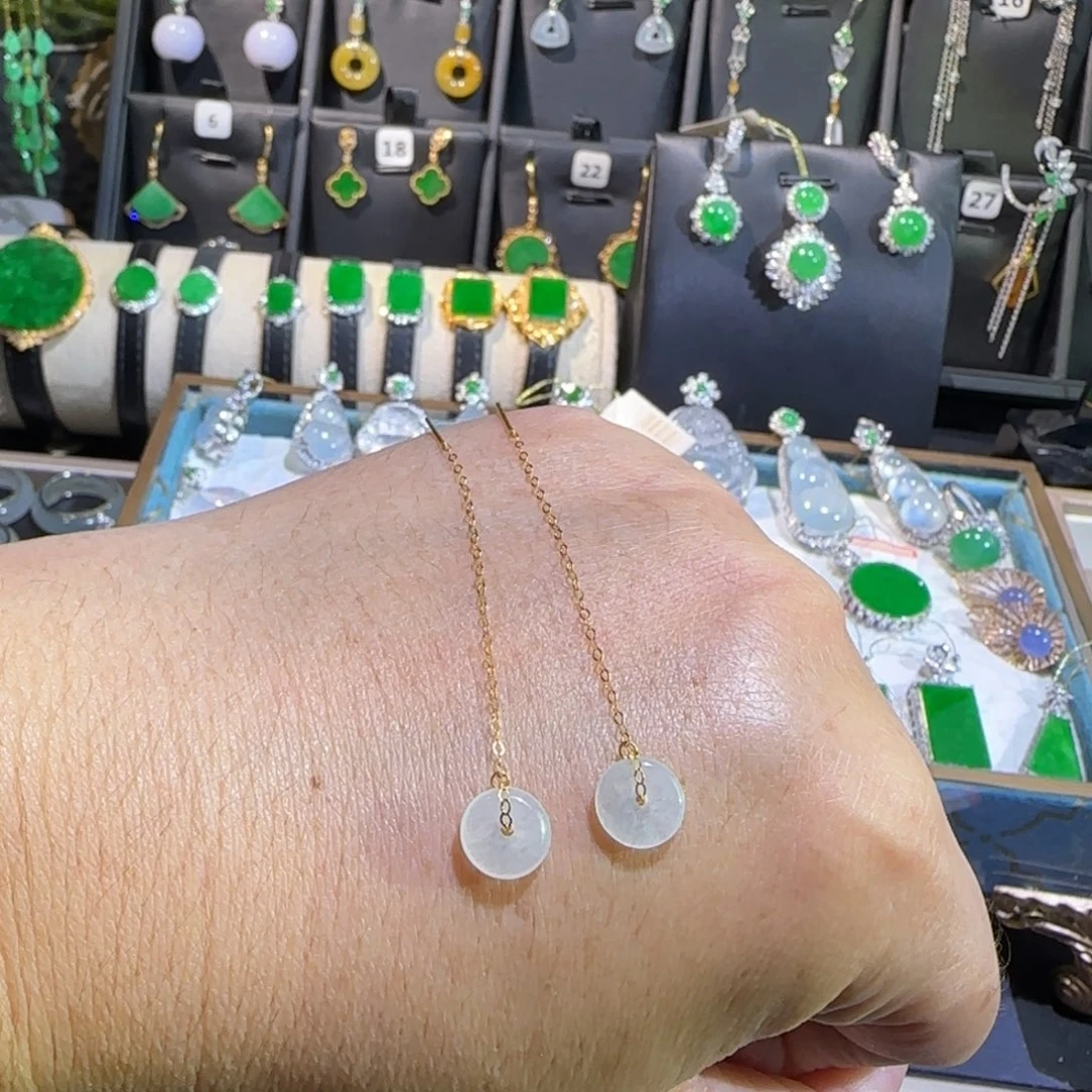 胖***年翡翠18K金镶嵌颈饰耳线