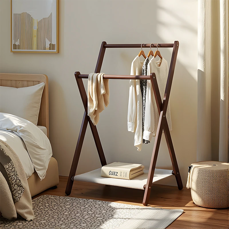 实木挂衣架简约风家用卧室阳台次净衣帽架子晾衣架床边晚上衣服架