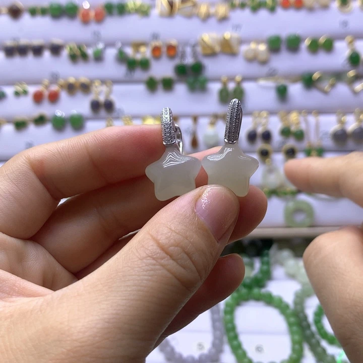 和田玉银S925镶嵌耳饰