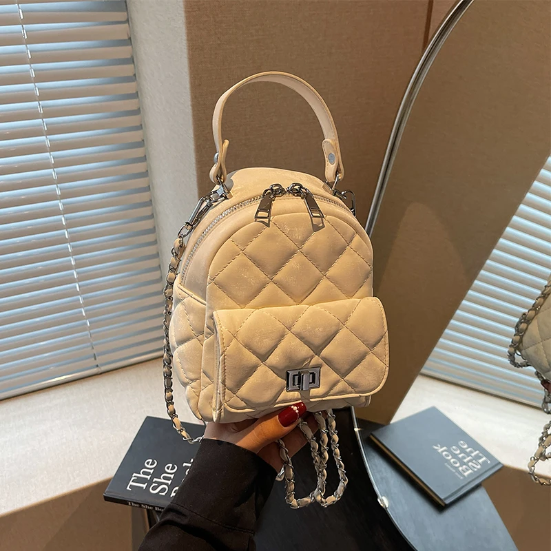 Aimitu日常百搭2025新款简约质感菱格绣线纯色洋气通勤手提双肩包