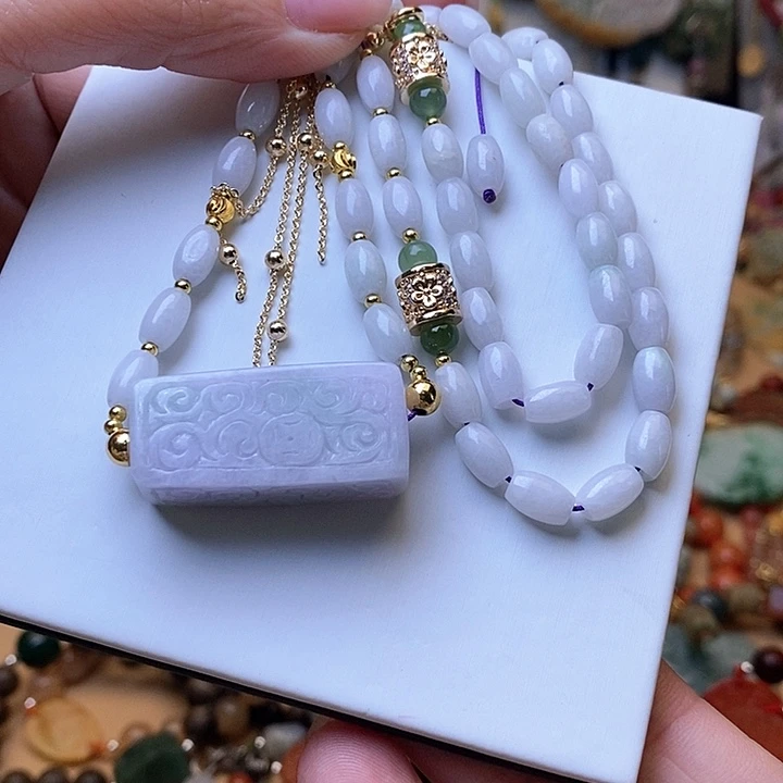 翡翠颈饰未镶嵌紫翡一套35