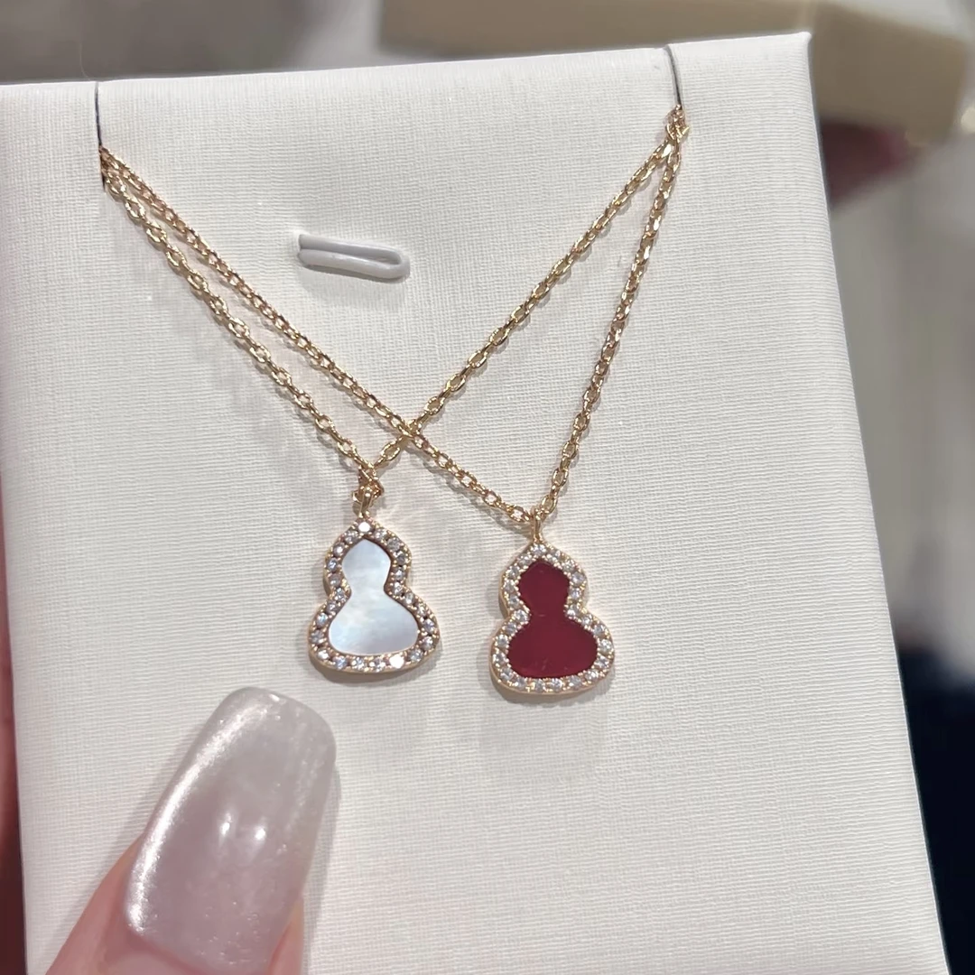 铜合金贝壳吊坠 红色葫芦项链女镶嵌满钻链坠轻奢小众高级感吊坠