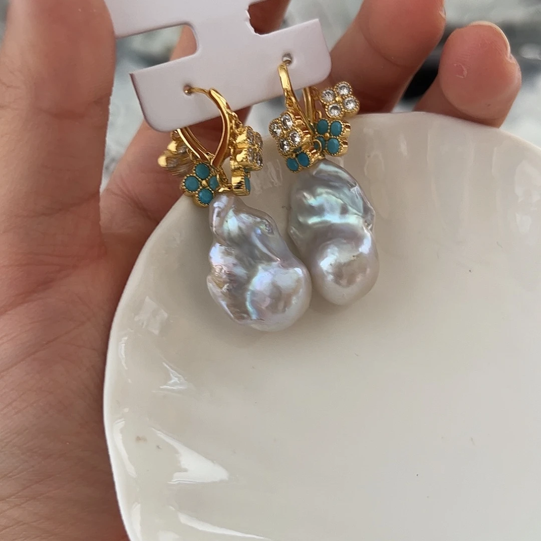 合金淡水珍珠耳饰