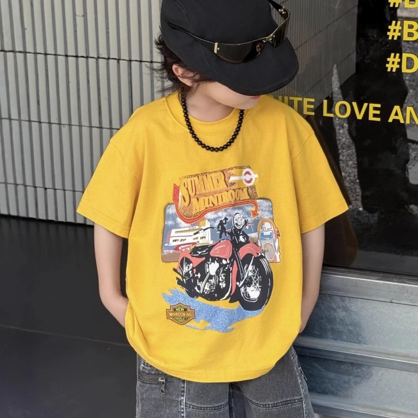 【短袖】儿童男童美式复古潮流印花人物字母T恤夏季休闲宽松上衣