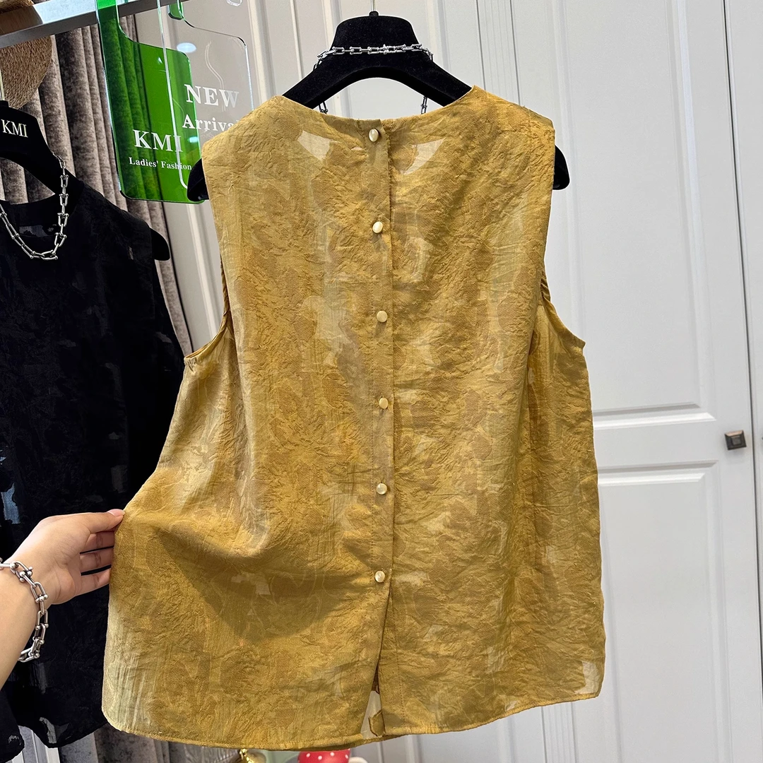 大码300斤新中式提花刺绣无袖背心T恤夏季宽松时尚百搭外穿马甲