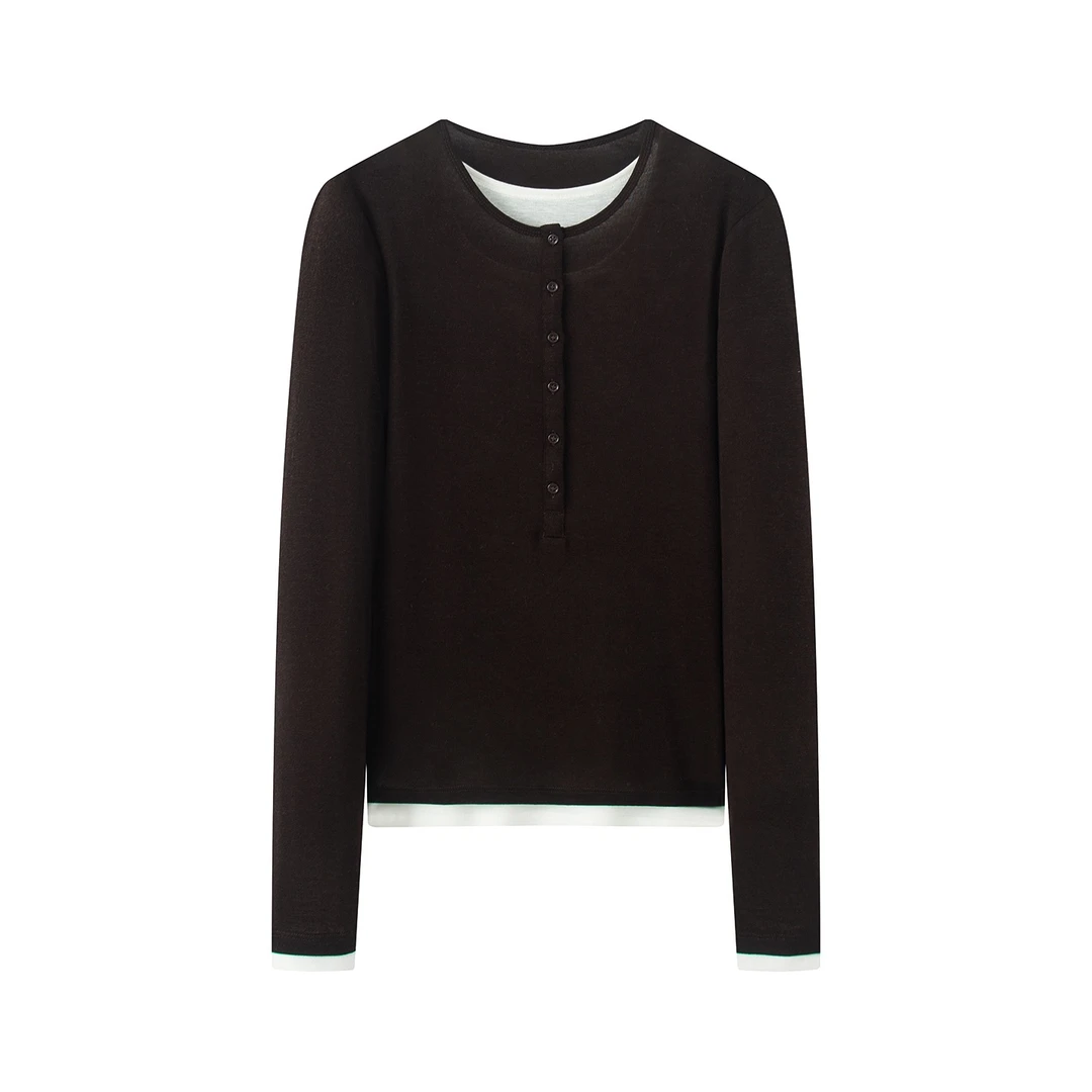 2026春季新款圆领羊毛衫假两件打底衫针织衫毛衣女1155