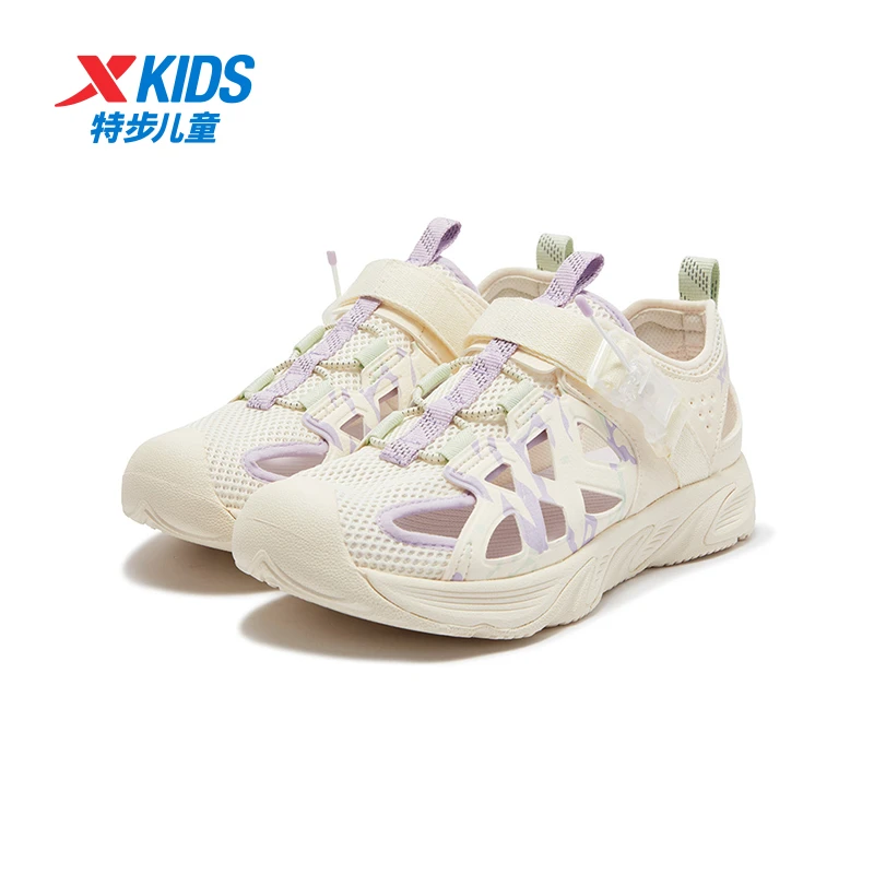 特步儿童夏季新款包头凉鞋女童透气软底清凉沙滩鞋675214509111