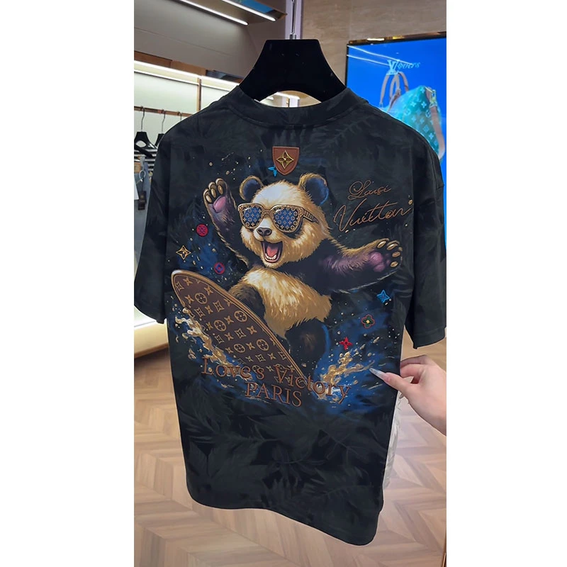 C85133大牌男装上衣2025夏季新款设计感滑板小熊刺绣水洗短袖T