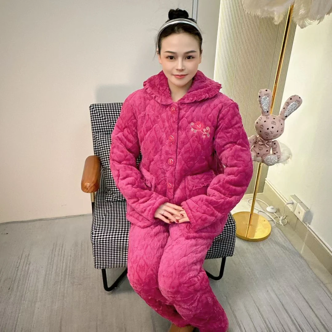 三层夹棉冬款加厚睡衣牛奶绒宝宝绒保暖家居服