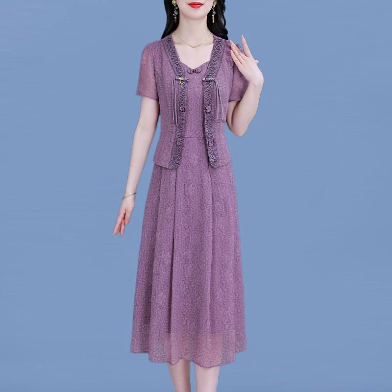 纱料连衣裙2025新款女夏季杭州品牌轻奢高级感腰裙两件套装裙子