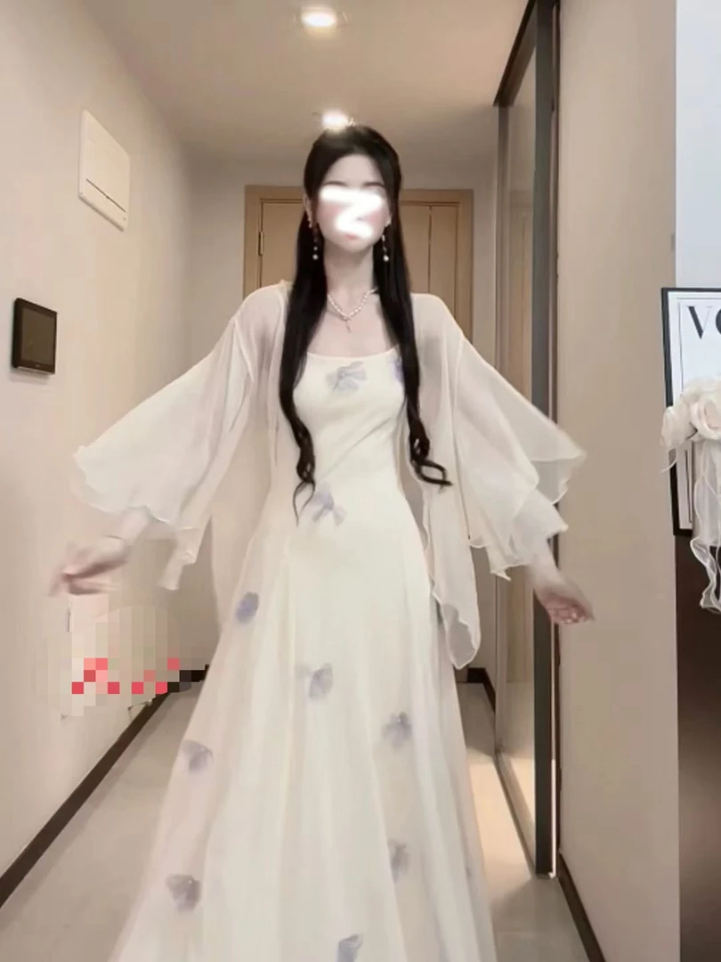 【外批】大码飘逸防晒衣夏吊带裙外搭披肩薄纱开衫外套透气罩衫8057