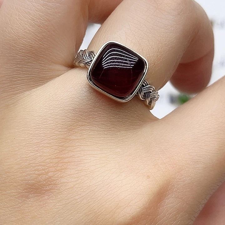 血珀戒指银S925镶嵌天然