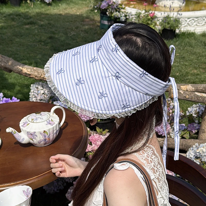 小清新蓝色条纹空顶帽女夏季新款户外出游遮阳防紫外线透气鸭舌帽