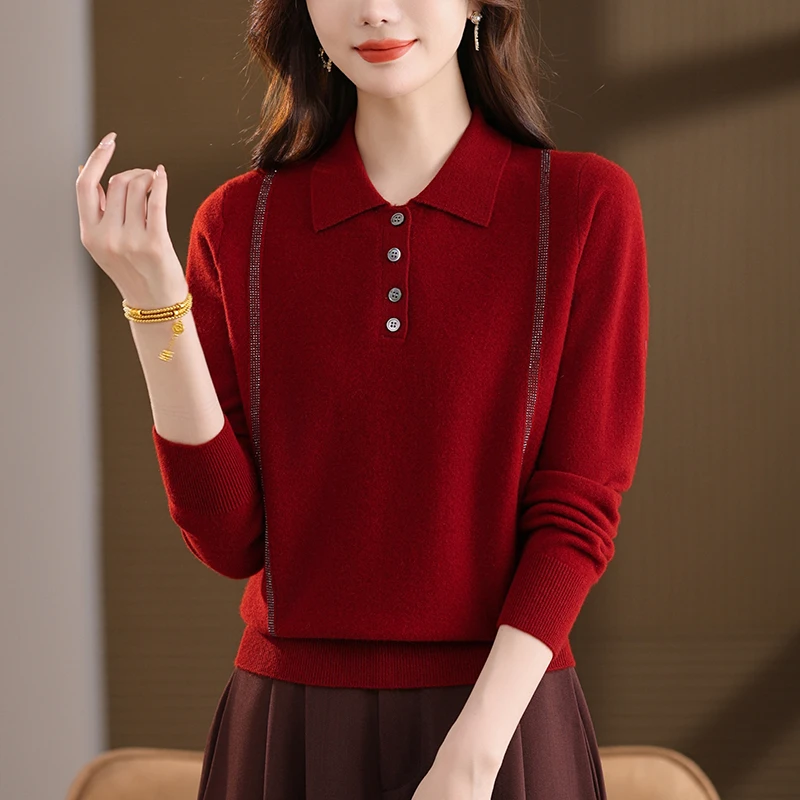 娃娃领羊毛衫女轻奢高级感纯羊毛打底衫冬季新款漂亮洋气减龄毛衣