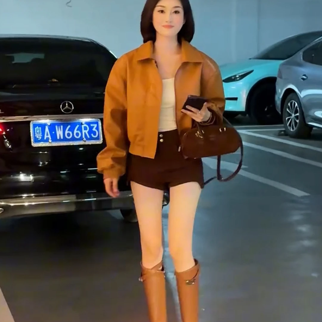 复古港风机车皮衣外套女欧洲站2025秋季时尚宽松休闲皮夹克上衣潮