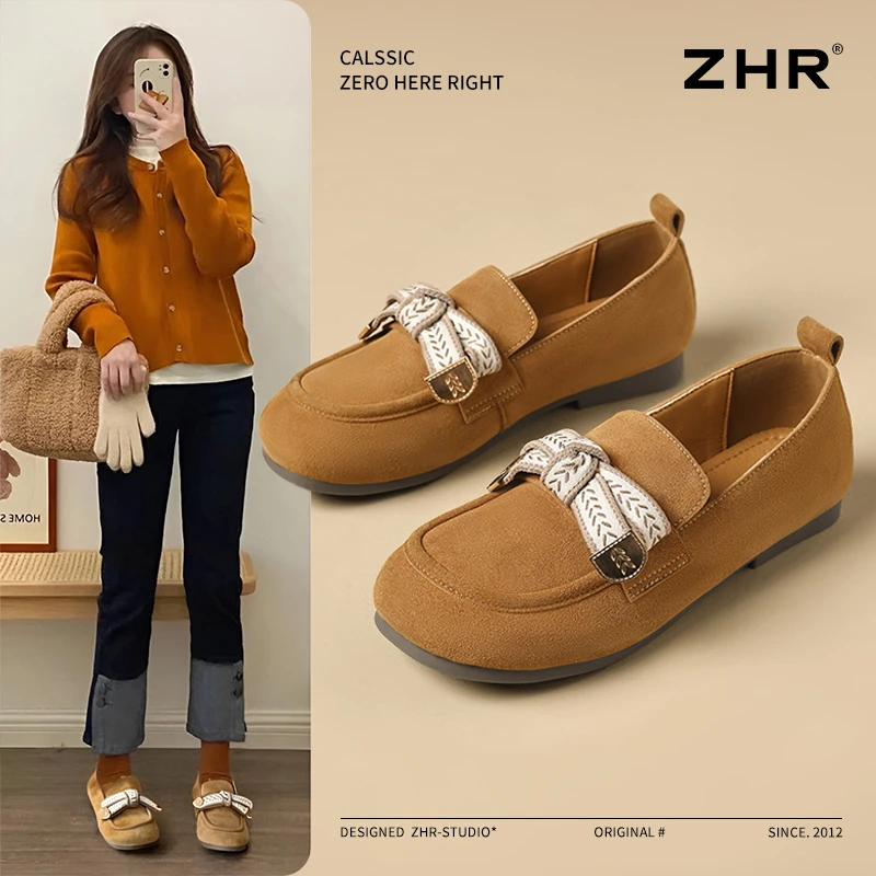 小香风乐福鞋女2025春新款圆头平底单鞋软底一脚蹬豆豆鞋