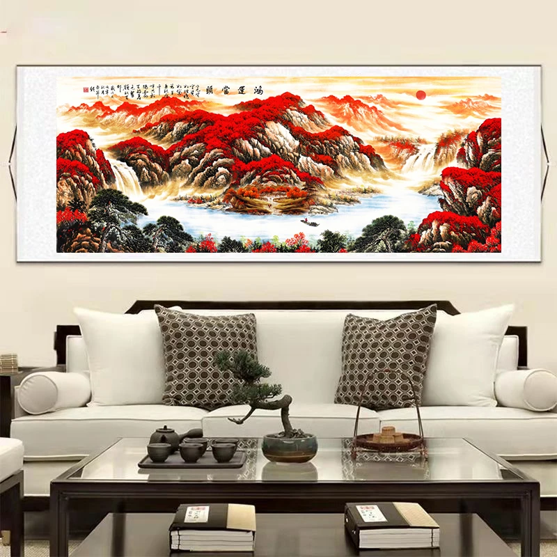 传统挂画-《经典鸿运当头》-丈二尺横幅-客厅-山水挂画