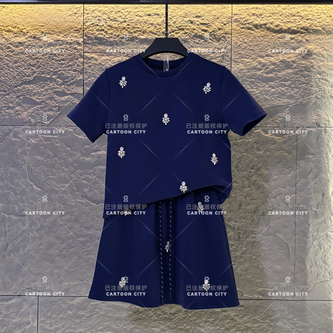 编码WMA-A177<减龄系列>丨<水钻珠花>宽松版夏季T恤短裙休闲套装