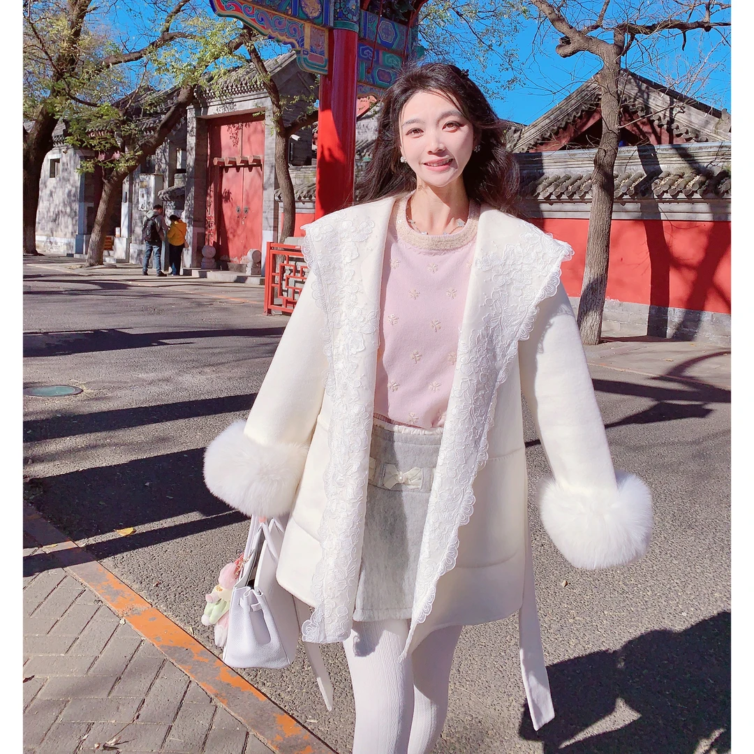 MissLuxury【柏林大衣】100羊毛双面呢大衣女冬拼狐狸毛名媛外套