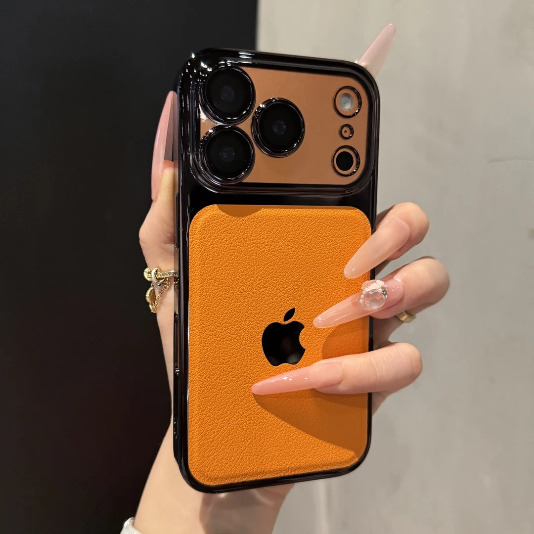 新款拼接皮纹带镜头膜适用苹果17promax手机壳iPhone16超薄15/14