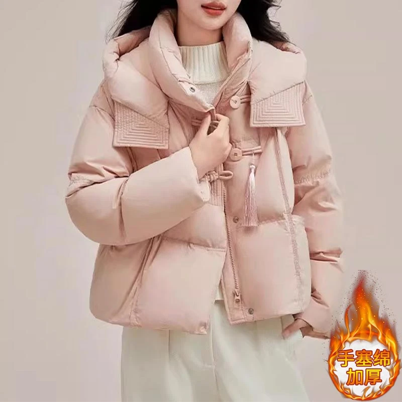 短款宽松连帽盘扣棉服女2025年冬季新款新中式设计感时尚保暖外套