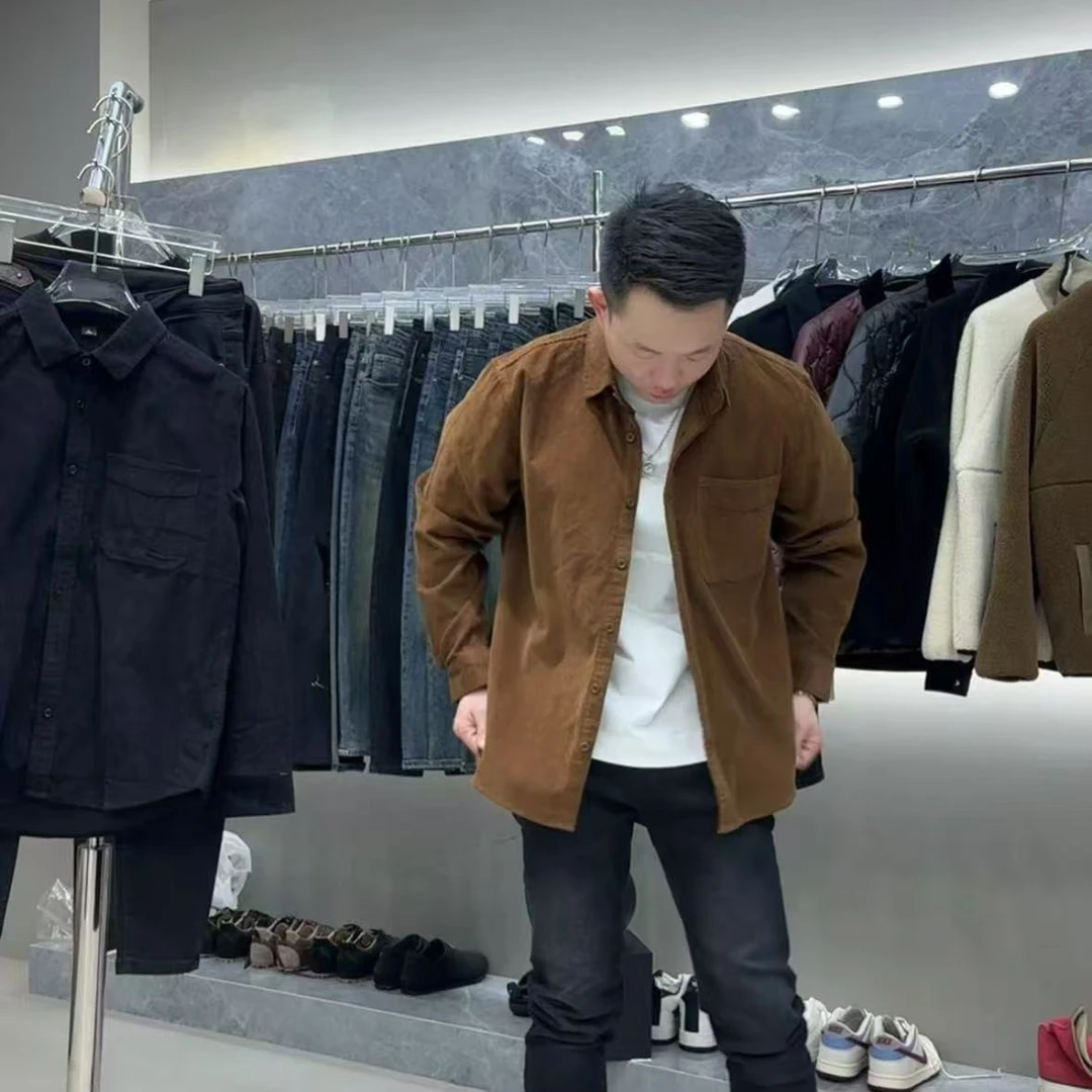 小侯+8235早春新款休闲百搭灯芯绒翻领时尚潮流简约衬衫外套