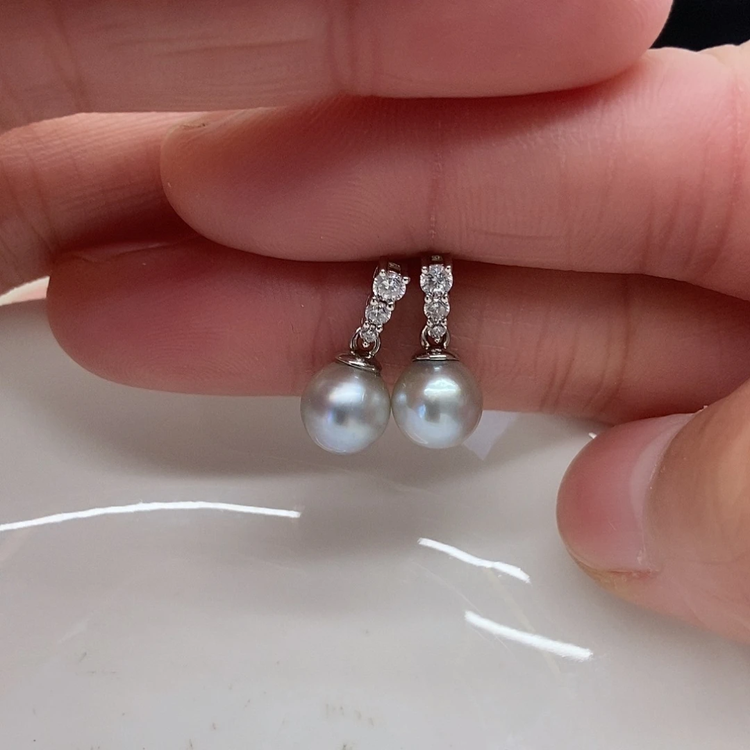 海水珍珠银S925镶嵌耳饰