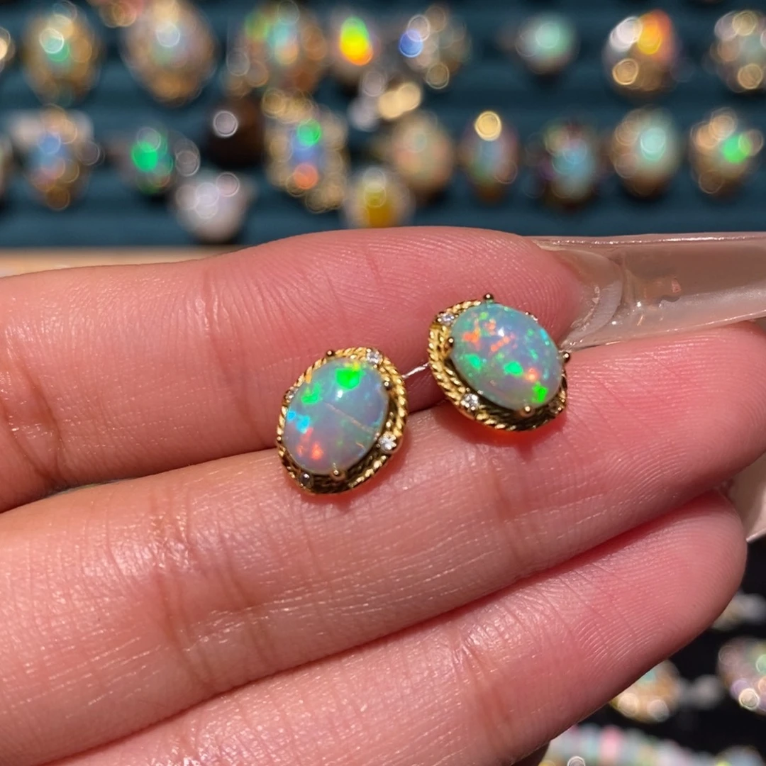 欧泊银S925镶嵌耳饰