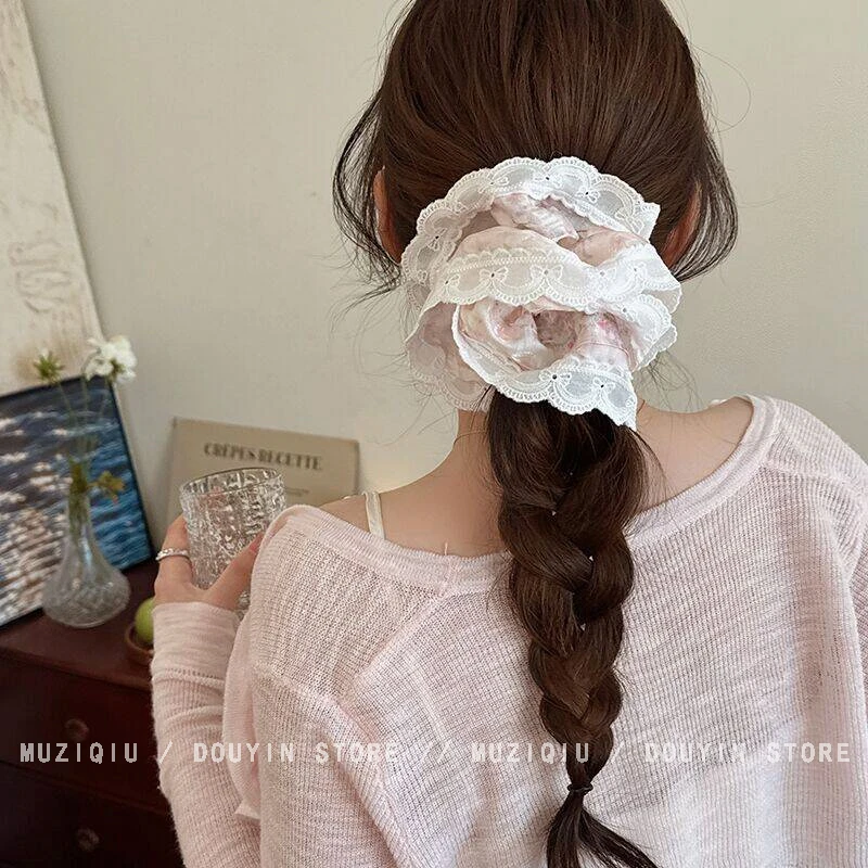 木子秋蜜桃春日~超仙气质花边蕾丝双层大肠发圈ins高级感韩系头绳