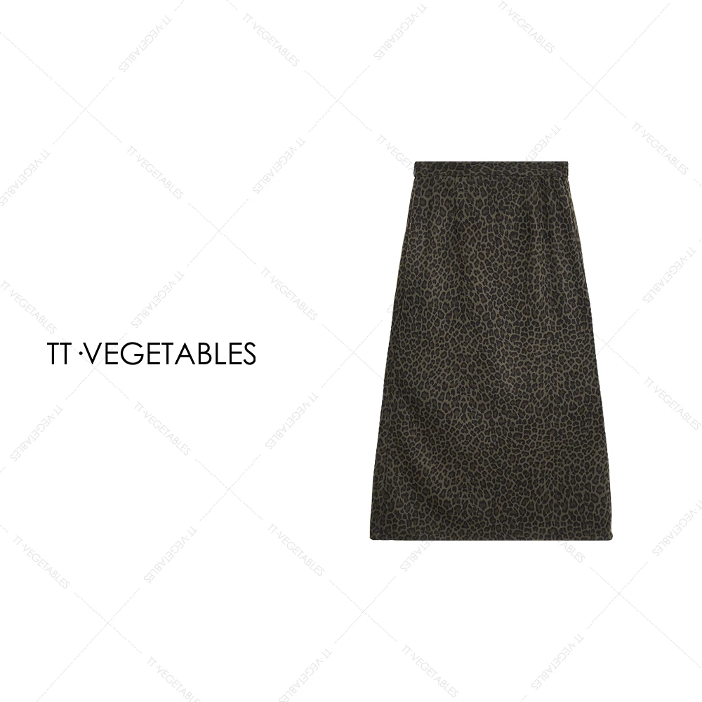 噢芬/小个子 【笛柔】豹纹休闲伞裙薄款直筒半身裙522012