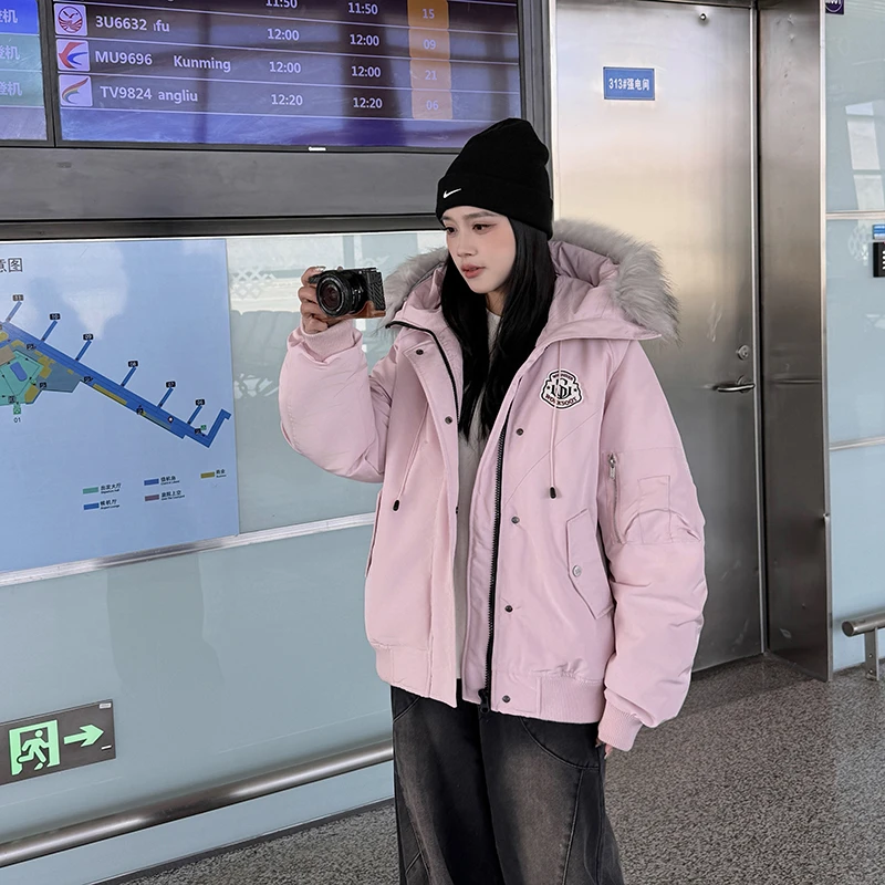 爆款棉服女冬季2025新款大毛领韩版宽松棉衣加厚保暖棉袄学生外套