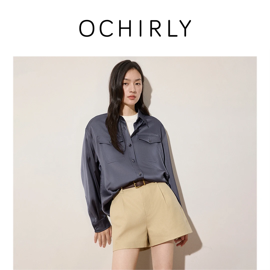 OCHIRLY欧时力 仿醋酸缎面中长宽松衬衫女垂感高级秋季新品