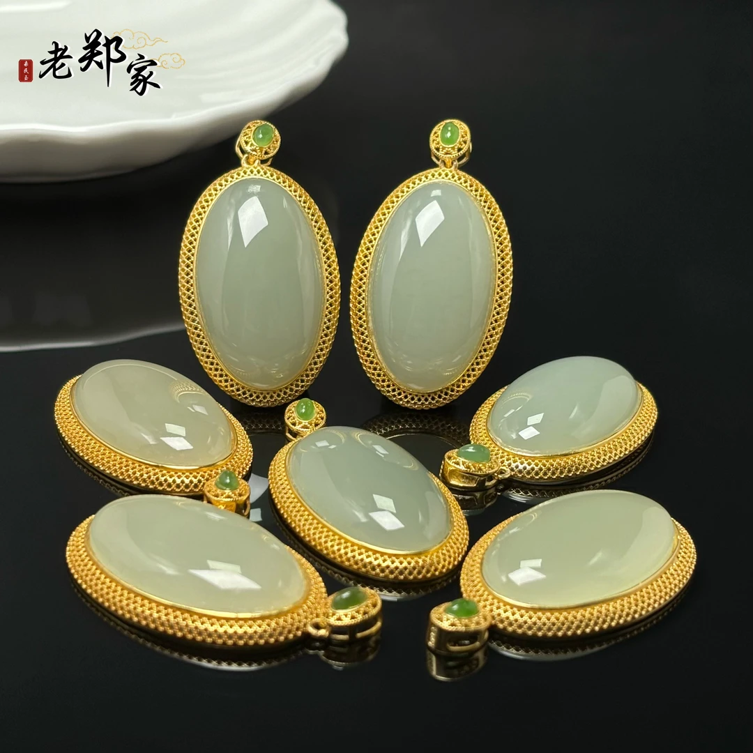 【老郑家】925银和田玉蛋面吊坠 3201 多样性发一件 约34*20*8mm