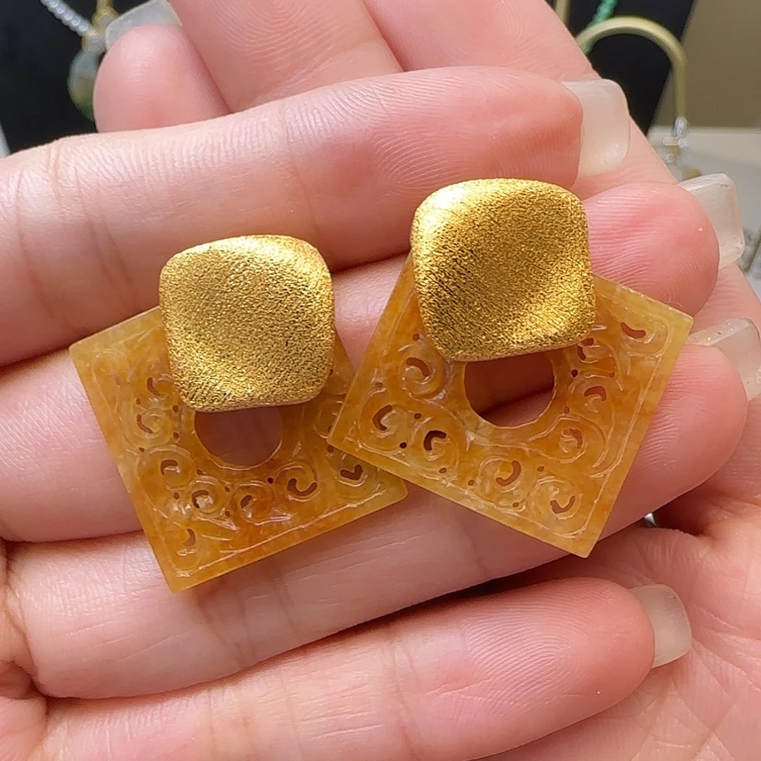 朵***妈银S925镶嵌翡翠耳饰耳钉款