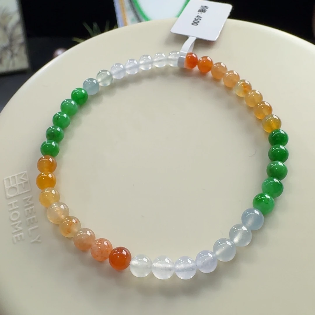 翡翠未镶嵌手链冰浓彩多宝单圈4.8mm