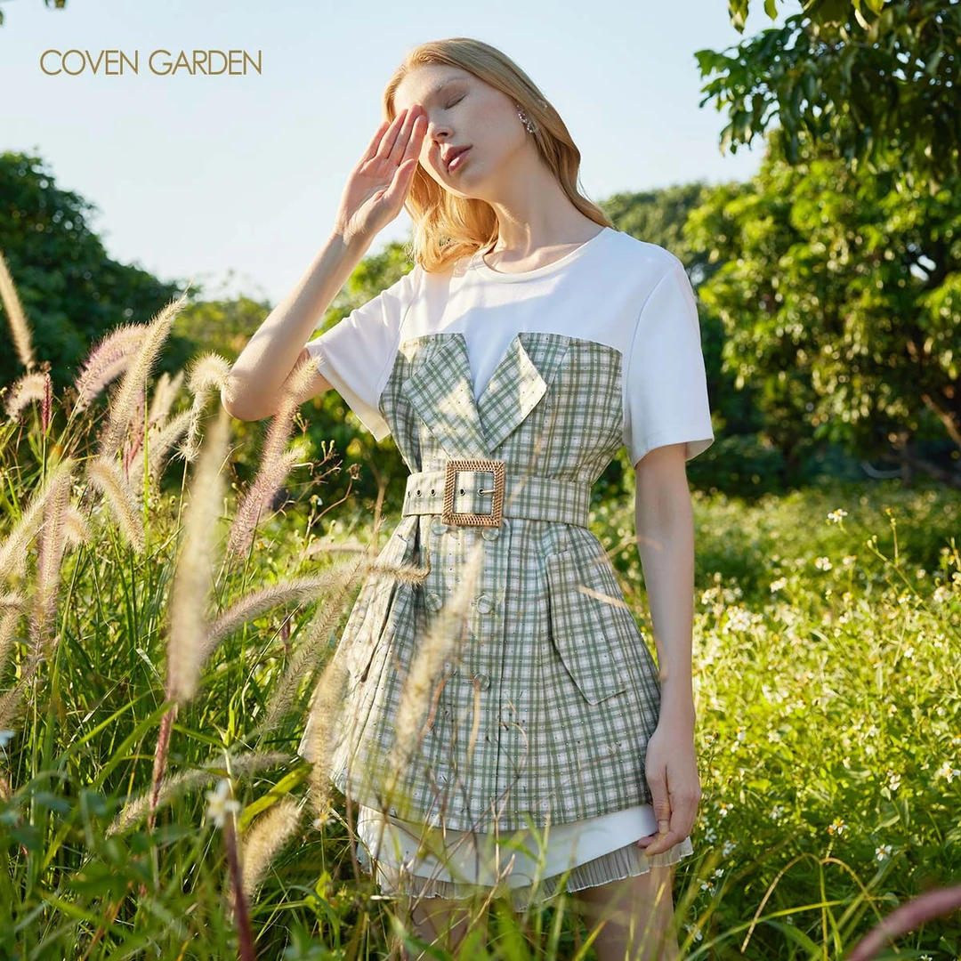 【买3免1款】哥文花园   格纹收腰短袖T恤衬衫上衣女 CWA1015220