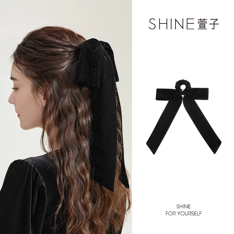 萱子发圈 SHINE简约气质优雅黑色都市百搭法式丝绒皮筋可爱少女