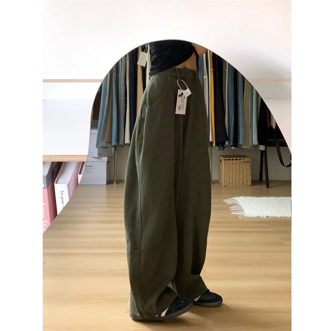 美式复古弯刀牛仔裤女2025夏季新款高腰宽松阔腿显瘦直筒拖地裤子