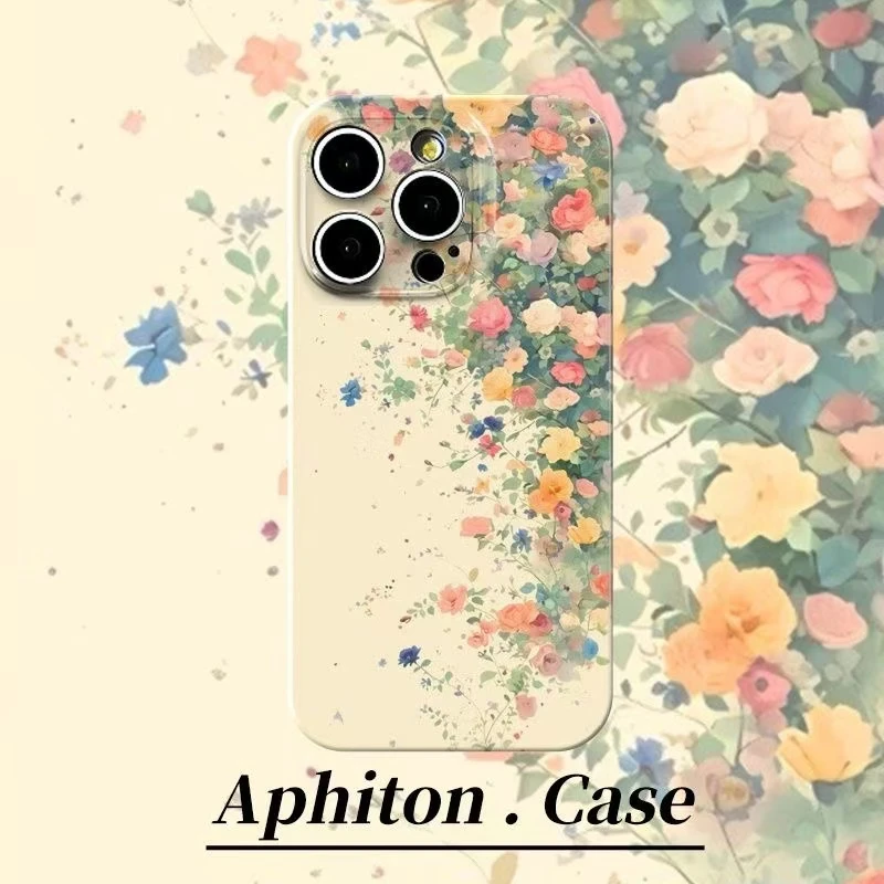 ins月季花丛适用于苹果16promax手机壳15菲林14/13/12光面xs硬壳