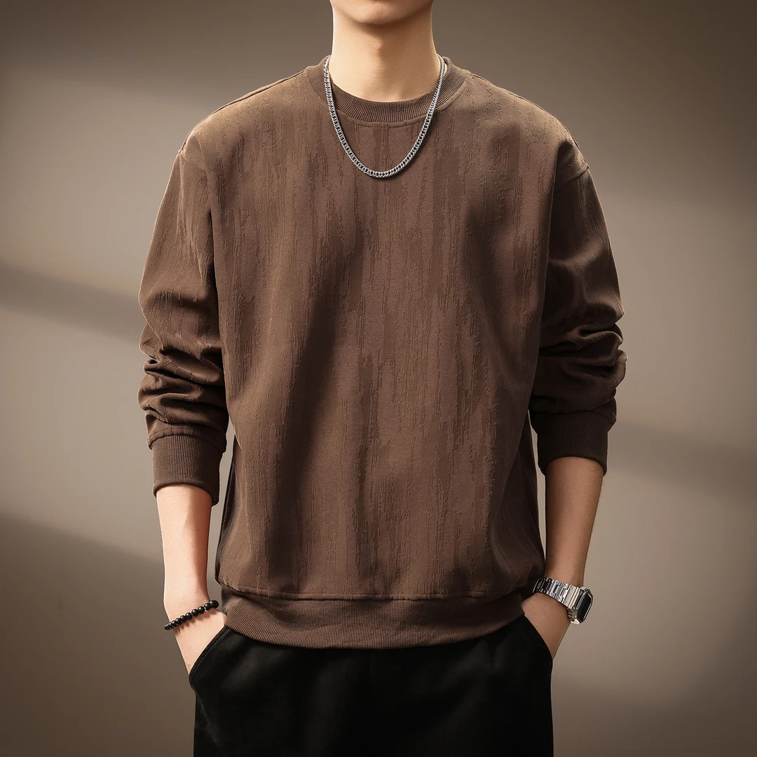 高端日系复古树皮肌理感卫衣男士秋季新款潮流百搭宽松内搭上衣衫