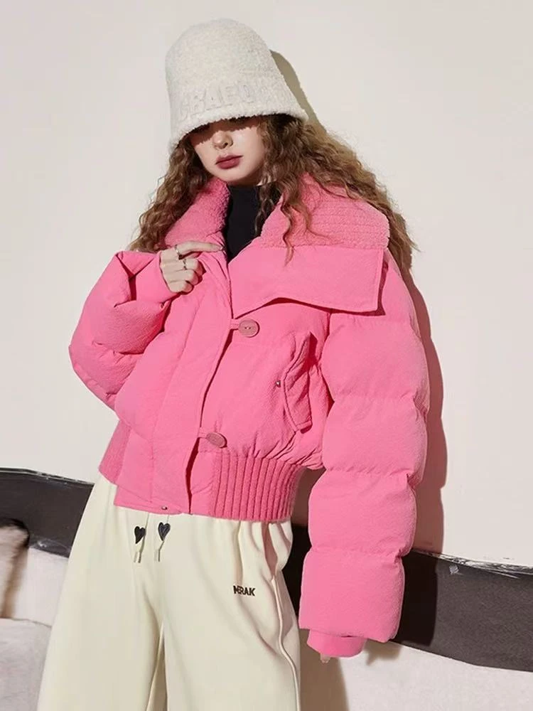 宽松服女冬新款小个子粉色气质外套潮#8670