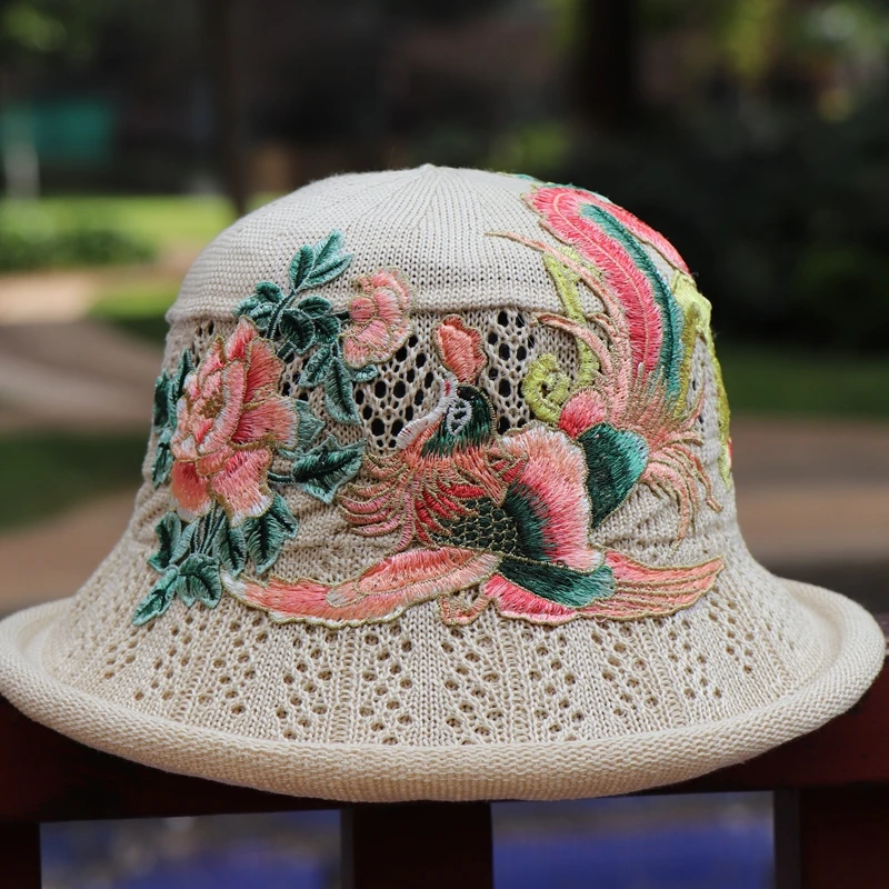 女士民族风刺绣花帽子夏季镂空透气盆帽休闲百搭防晒遮阳渔夫帽