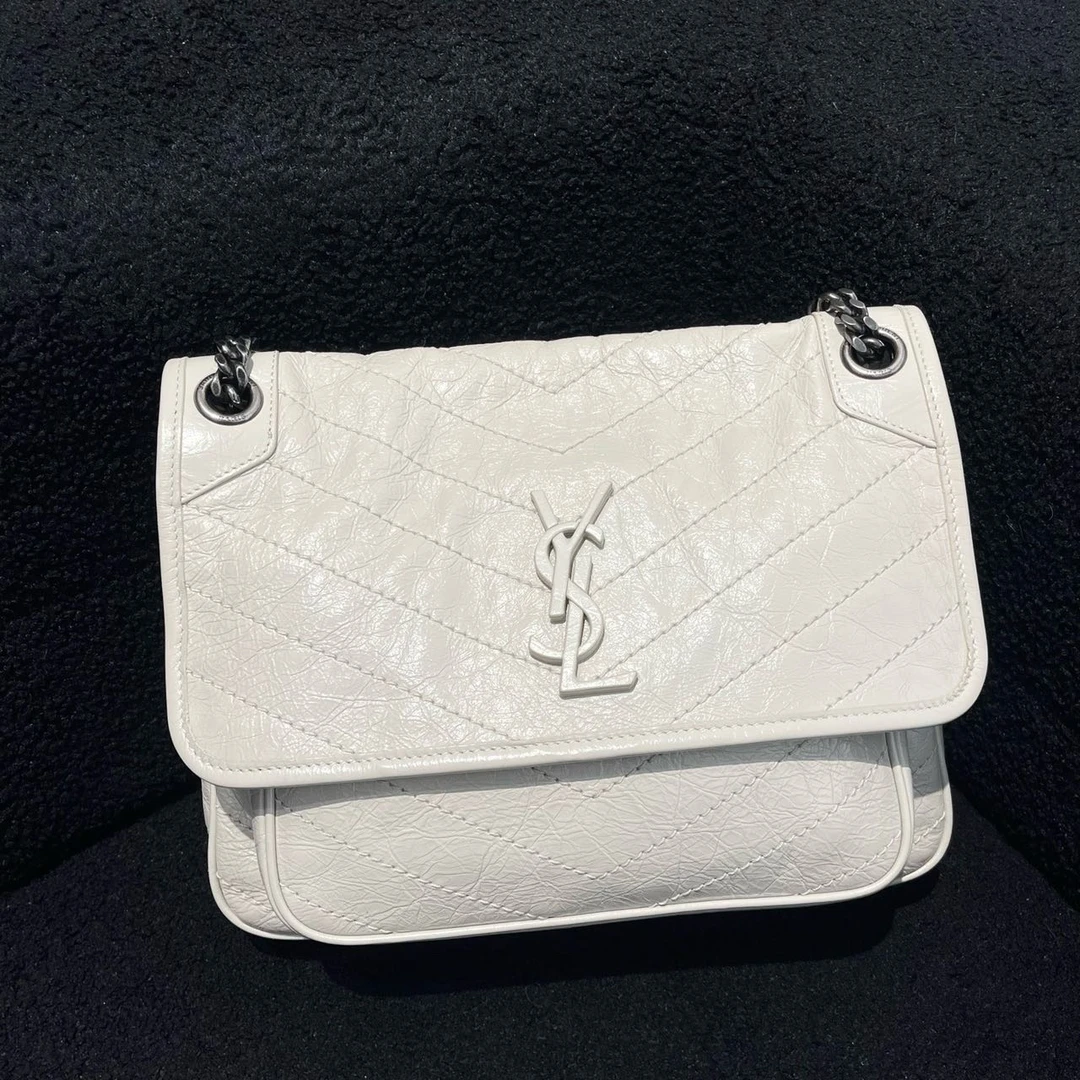 99新 YSL/圣罗兰 Niki小号新款褶皱油蜡皮D扣链条包/4106