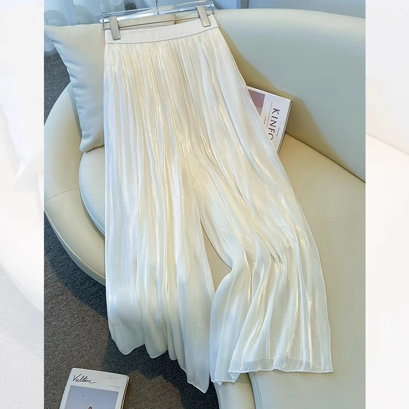 拉夏贝尔高端白色阔腿裤女夏季2025八分裤薄款垂坠感九分直筒裙裤