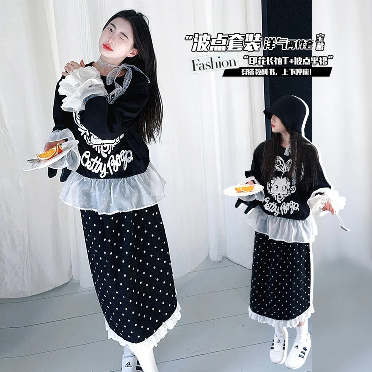 婴儿新款衣服分体衣爆款女儿服宝宝波点秋季洋气印花时尚中大童