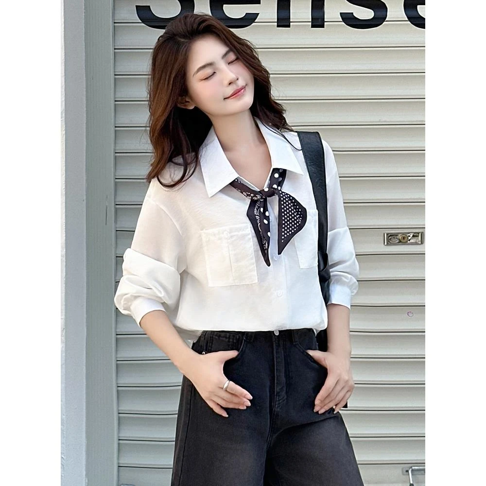 时尚气质通勤百搭长袖衬衫女士2025早秋新款休闲简约韩版衬衣小衫