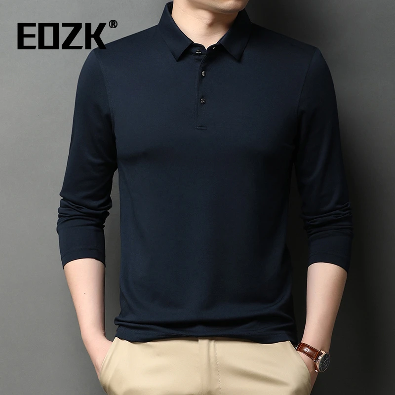 Eozk时尚都市休闲长袖T恤男2025秋季新款翻领宽松舒适男士polo衫