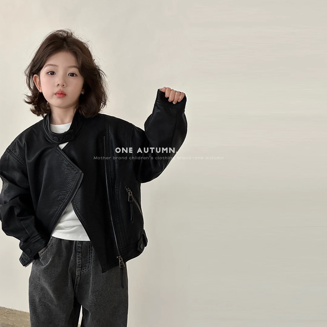 现货「壹秋.ONE AUTUMN」【皮一下】酷飒风PU蛋白皮衣女童春【C793】